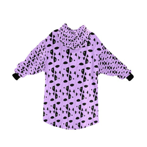 image of a purple colored bull terrier blanket hoodie for kids - back vew