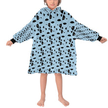 Load image into Gallery viewer, image of a kid wearing a bull terrier blanket hoodie - light blue
