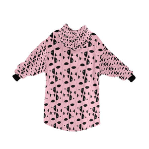 image of a light pink colored bull terrier blanket hoodie for kids - back view
