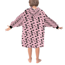 Load image into Gallery viewer, image of a light pink colored bull terrier blanket hoodie for kids - back view