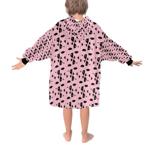 image of a light pink colored bull terrier blanket hoodie for kids - back view
