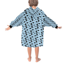 Load image into Gallery viewer, image of a light blue colored bull terrier blanket hoodie for kids -  back view