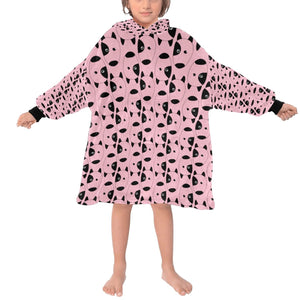 image of a kid wearing a bull terrier blanket hoodie - light pink
