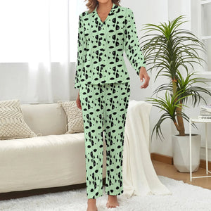 image of a woman wearing a green  pajamas set  for women - bull terrier pajamas set for women