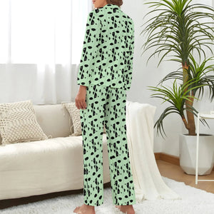 image of a woman wearing a green  pajamas set  for women - bull terrier pajamas set for women - back view