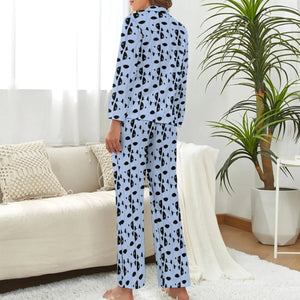 image of a woman wearing a blue pajamas set  for women - bull terrier pajamas set for women - back view