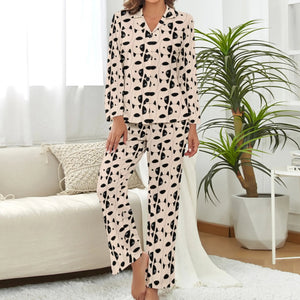 image of a woman wearing a beige pajamas set  for women - bull terrier pajamas set for women