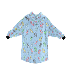 image of a light blue chihuahua blanket hoodie for kids 