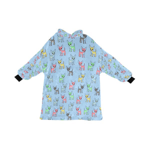 image of a light blue chihuahua blanket hoodie for kids - back view