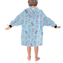 Load image into Gallery viewer, image of a light blue chihuahua blanket hoodie for kids - back view
