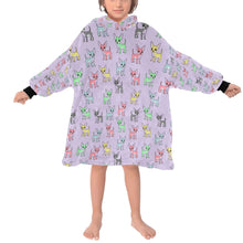 Load image into Gallery viewer, image of a kid wearing a chihuahua blanket hoodie for kids - lavender