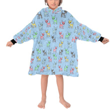 Load image into Gallery viewer, image of a kid wearing a chihuahua blanket hoodie for kids - light blue
