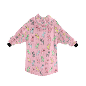 image of a light pink chihuahua blanket hoodie for kids - back view