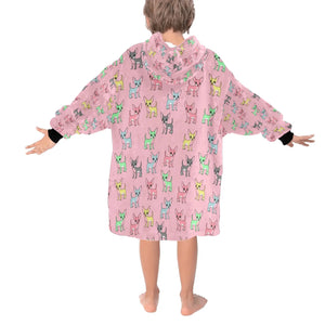 image of a light pink chihuahua blanket hoodie for kids  - back view