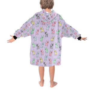 image of a lavender chihuahua blanket hoodie for kids - back view
