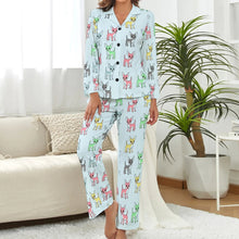 Load image into Gallery viewer, image of a woman wearing blue pajamas set - chihuahua pajamas set for women