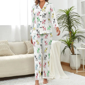 image of a woman wearing white pajamas set - chihuahua pajamas set for women