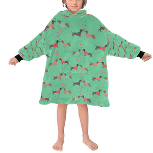 image of  kid wearing a dachshund blanket hoodie - green