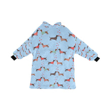 Load image into Gallery viewer, image of a light blue colored dachshund blanket hoodie for kids