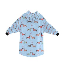 Load image into Gallery viewer, image of a light blue colored dachshund blanket hoodie for kids - back view