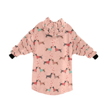Load image into Gallery viewer, image of a peach colored dachshund blanket hoodie for kids - back view