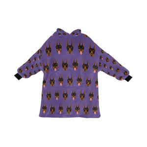 image of a purple colored doberman blanket hoodie for kids