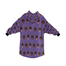 Load image into Gallery viewer, image of a purple colored doberman blanket hoodie for kids - back view