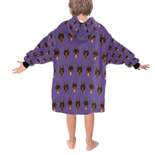 Load image into Gallery viewer, image of a purple colored doberman blanket hoodie for kids - back view