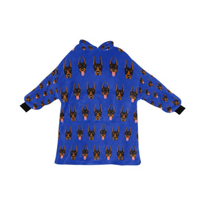 image of a dark blue colored doberman blanket hoodie for kids