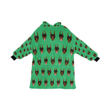 Load image into Gallery viewer, image of a green colored doberman blanket hoodie for kids