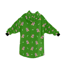 Load image into Gallery viewer, image of a green colored english bull dog blanket hoodie for kids - back view