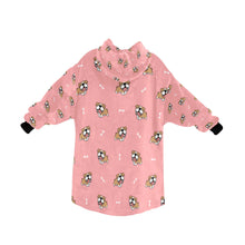 Load image into Gallery viewer, image of a light pink colored english bull dog blanket hoodie for kids - back view
