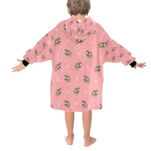 Load image into Gallery viewer, image of a light pink colored english bull dog blanket hoodie for kids - back view