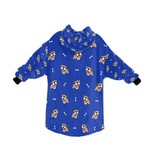 Load image into Gallery viewer, image of a blue colored english bull dog blanket hoodie for kids - back view