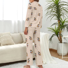 Load image into Gallery viewer, image of a woman wearing a beige pajamas set for women - english bulldog pajamas set for women - back view