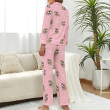 Load image into Gallery viewer, image of a woman wearing a pink pajamas set for women - english bulldog pajamas set for women - back view