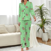 Load image into Gallery viewer, image of english bulldog pajamas set for women - green