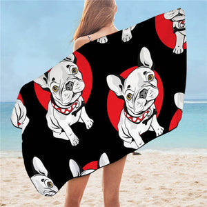 Infinite French Bulldog Love Beach Towels-Home Decor-Dogs, French Bulldog, Home Decor, Towel-White French Bulldogs - Black BG-3