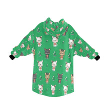 Load image into Gallery viewer, image of a green french bulldog blanket hoodie for kids - back view