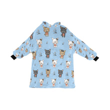 Load image into Gallery viewer, image of a light blue french bulldog blanket hoodie for kids