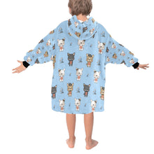 Load image into Gallery viewer, image of a light blue french bulldog blanket hoodie for kids - back view