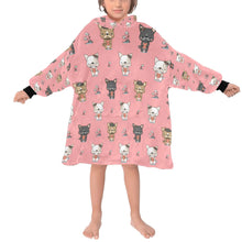 Load image into Gallery viewer, image of a kid wearing a french bulldog blanket hoodie for kids - light pink