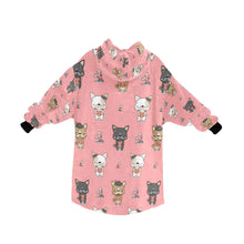 Load image into Gallery viewer, image of a light pink french bulldog themed blanket hoodie for women