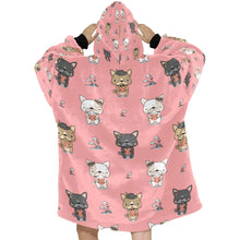 Load image into Gallery viewer, image of a light pink french bulldog themed blanket hoodie for women - back view