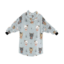 Load image into Gallery viewer, image of a grey french bulldog themed blanket hoodie for women - back view