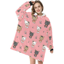 Load image into Gallery viewer, image of a woman wearing a french bulldog blanket hoodie - light pink 