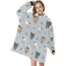 Load image into Gallery viewer, image of a woman wearing a french bulldog blanket hoodie - grey