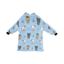 Load image into Gallery viewer, image of a light blue french bulldog themed blanket hoodie for women