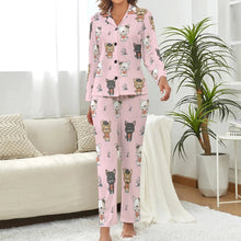 Load image into Gallery viewer, image of a woman wearing a pink pajamas set for women - pink french bulldog pajamas set for women