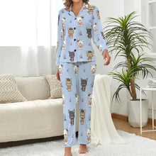 Load image into Gallery viewer, image of a woman wearing a blue pajamas set for women - blue french bulldog pajamas set for women